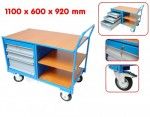 Chariot de manutention avec 3 tiroirs - &eacute;tag&egrave;res et plan de travail