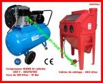 SET - Compresseur G&Uuml;DE bi-cylindre 230 V + Cabine de sablage 340 L