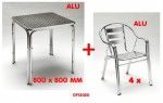 Table 800 x 800 mm + 4 chaises de jardin totalement alu