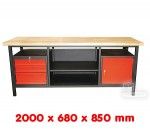 Etabli XXL - 3 tiroirs - 1 porte - 2000 x 680 x 850 mm Etabli XXL - 3 tiroirs - 1 porte - 2000 x 680 x 850 mm
