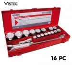 16 Douilles 6 pans PL de 19 &agrave; 50 mm + cliquet - VINTEC