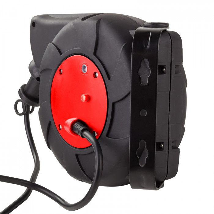 Enrouleur De Câble électrique 25m H05VV-F 3x1,5 - Rallonge Avec Bloc 4 Prises IP44, Disjoncteur Thermique