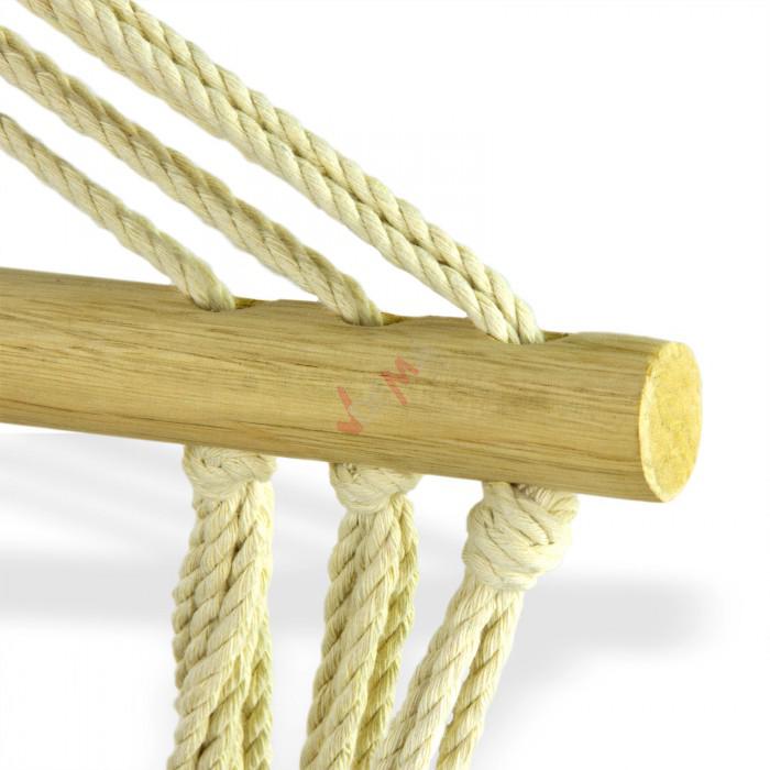 Siège hamac suspendu charge 120 kg - bois naturel assise coton et lin