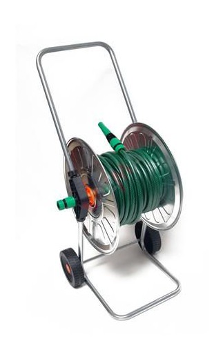 Enrouleur galvanisé tuyau arrosage 25m+accessoires tuyau 1/2" jardin