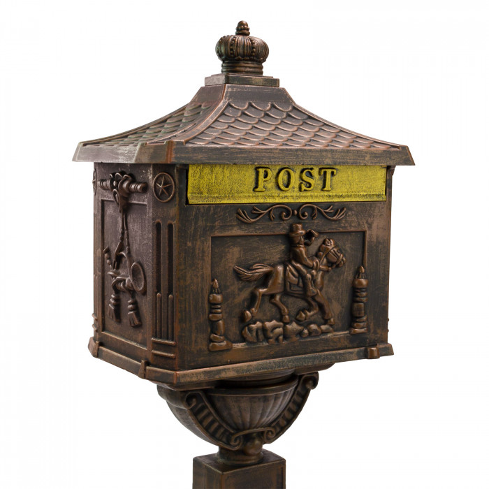 Boîte aux lettres pilier d'aspect antique et de couleur bronze