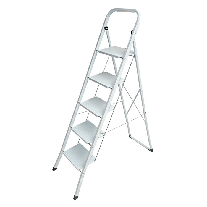 Escabeau en acier 5 marches pliable blanc - Echelle