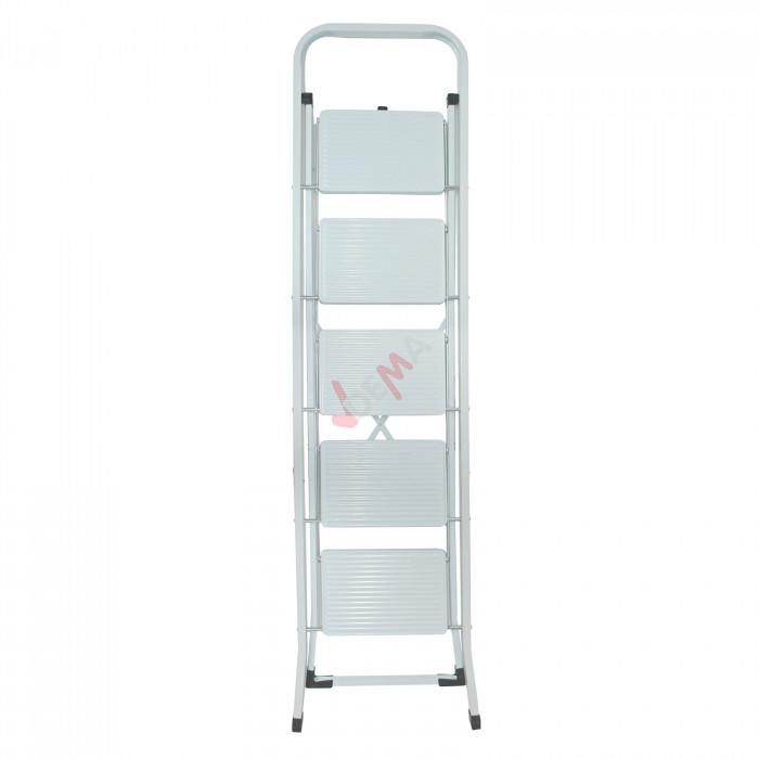 Escabeau en acier 5 marches pliable blanc - Echelle