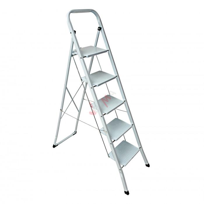 Escabeau en acier 5 marches pliable blanc - Echelle