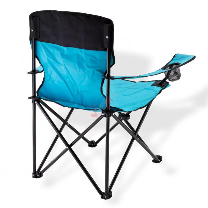 Chaise pliante bleue avec porte-boissons