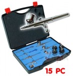 Ensemble 6 pistolets AIRBRUSH + accessoires métal chromé aiguille inox