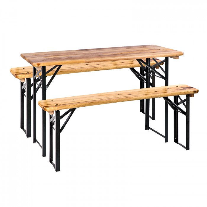 Table et bancs de brasserie - Ensemble de jardin 3 pièces 120 x 60 cm