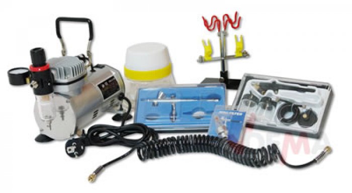 Kit AIRBRUSH 7 pièces avec compresseur - D70327 - Outillage pneumatique -  Peinture