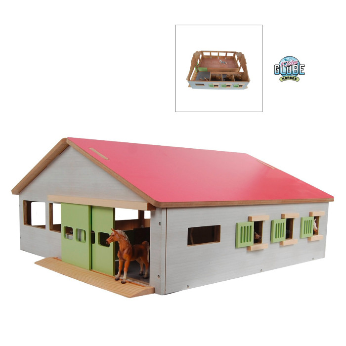 Ecurie 3 boxes en bois - toit rose - 62 x 56 x 26 cm - Ferme 1:32 Ecurie 3 boxes en bois - toit rose - 62 x 56 x 26 cm - Ferme 1:32