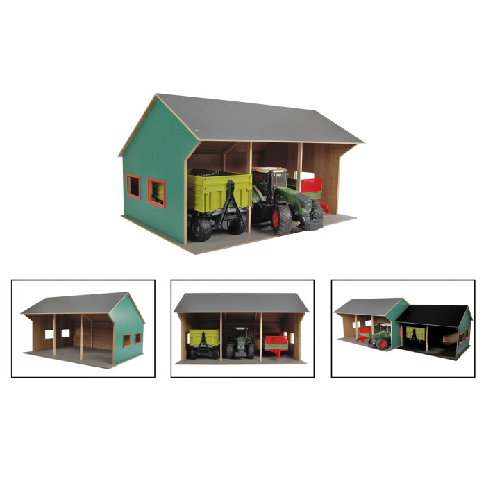 Hangar en bois 3 tracteurs - 75 x 55,5 x 43 cm - Ferme 1:16 Hangar en bois 3 tracteurs - 75 x 55,5 x 43 cm - Ferme 1:16