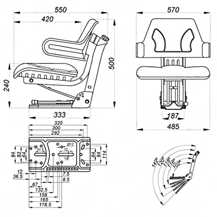 Siège de tracteur DTS 120 AVFLN rouge Siège de tracteur DTS 120 AVFLN rouge
